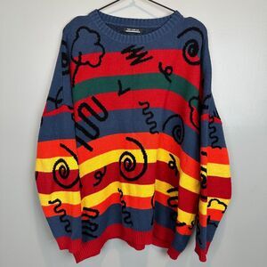 Vintage Tide Card Log Color Block Drawing Sweater Unisex